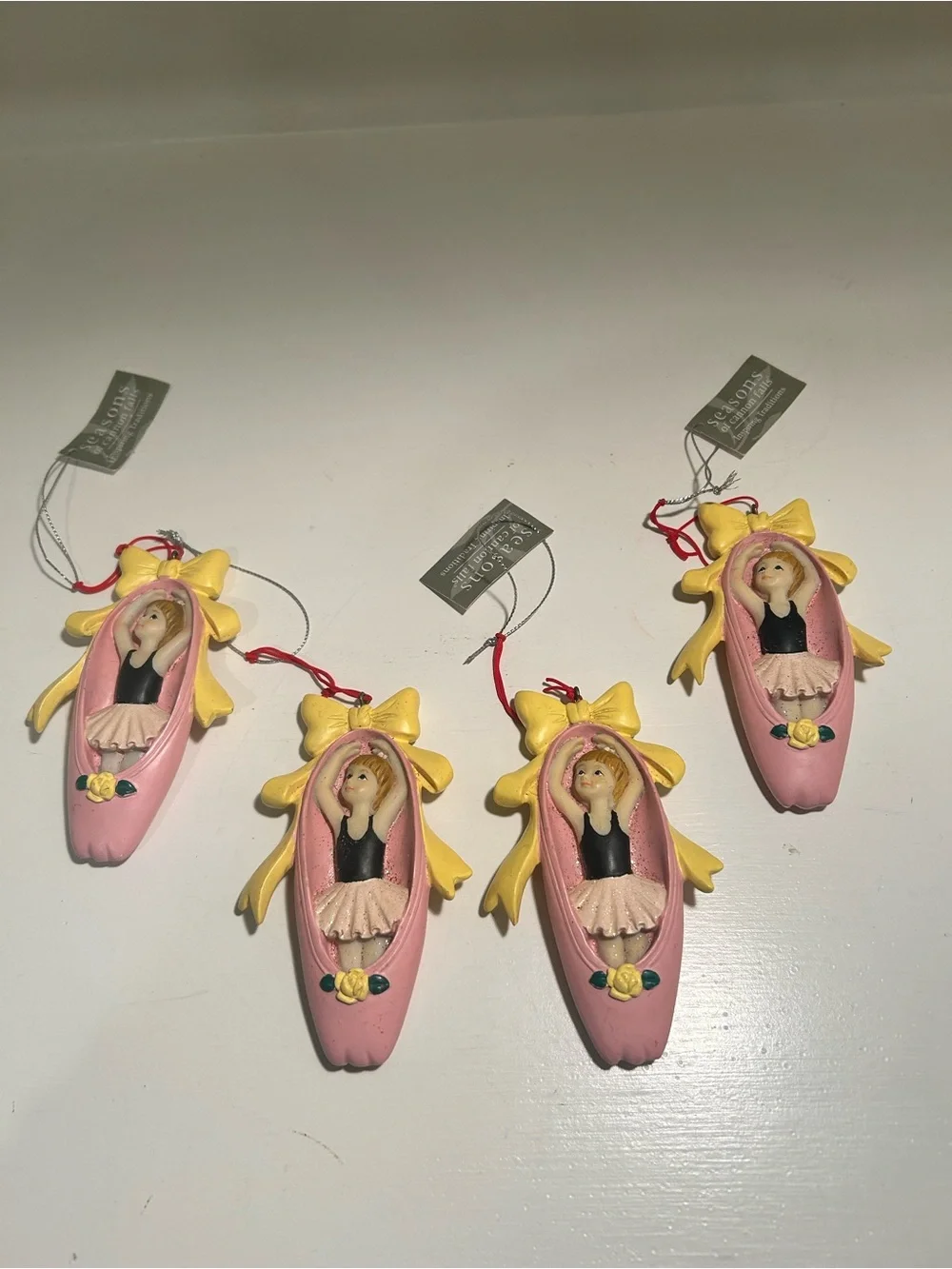 Vintage 2010 Seasons of Cannon Falls Ballerina Ballet Slipper Ornament Set of 4